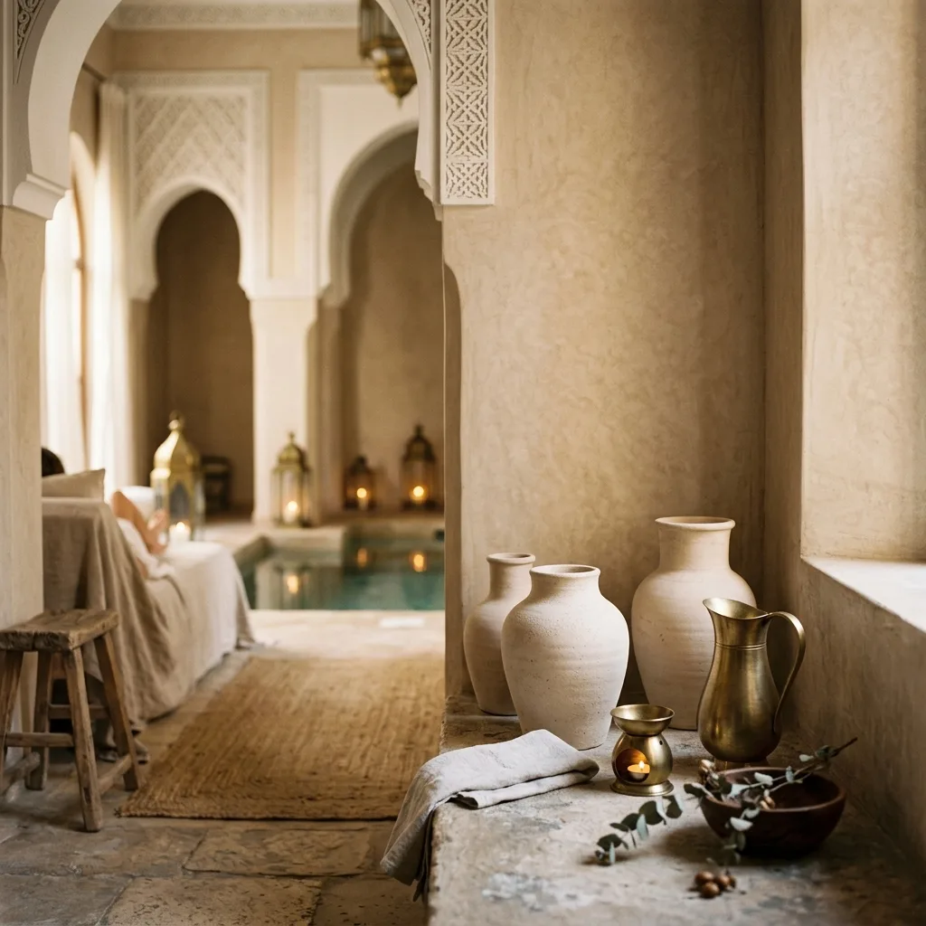 A scented hotel suite in warm lamplight, a Scentoria reed diffuser on the bedside table